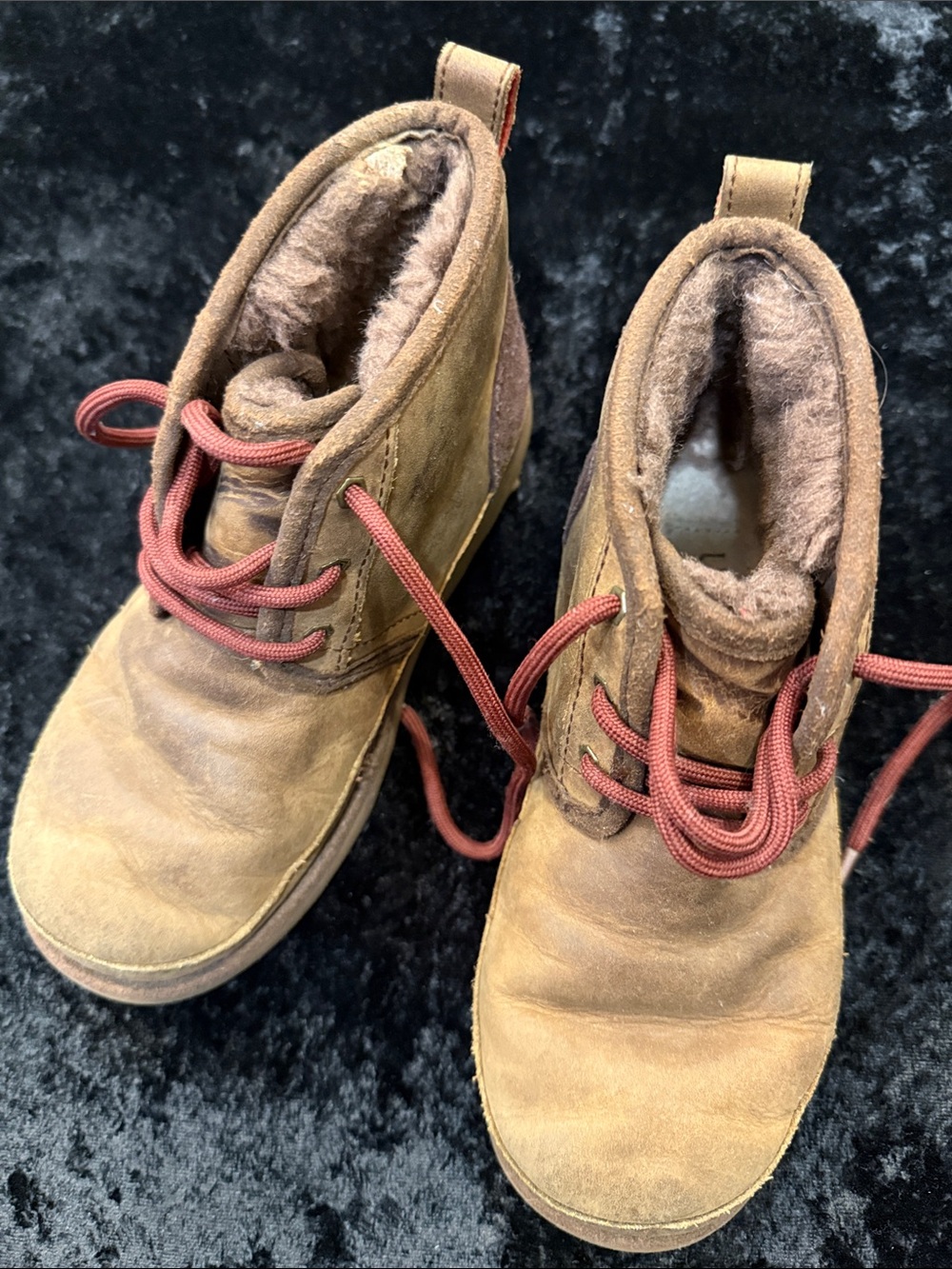 UGG Kids Tan Suede Lace-Up Fleece Boots